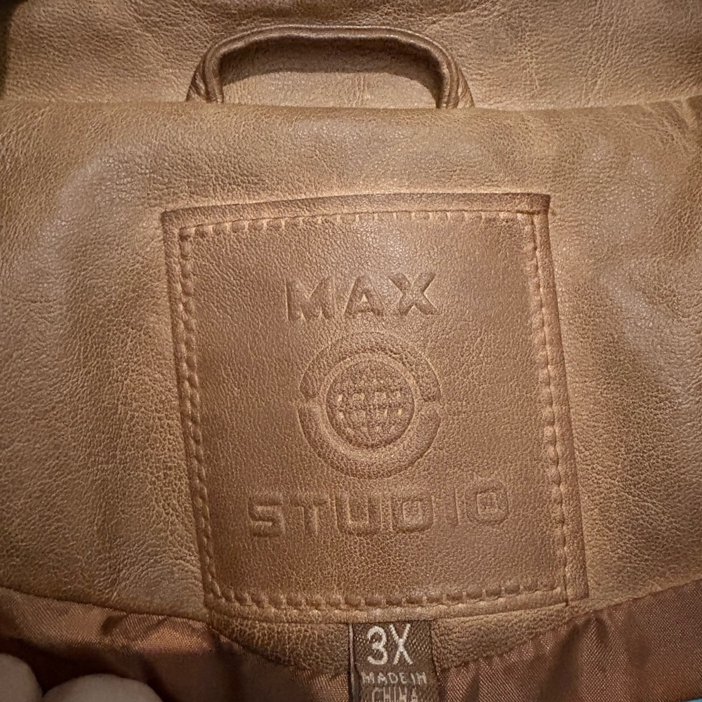 Max Studio Brown Faux Leather Moto Jacket Asymmetrical Zipper - Picture 2 of 8